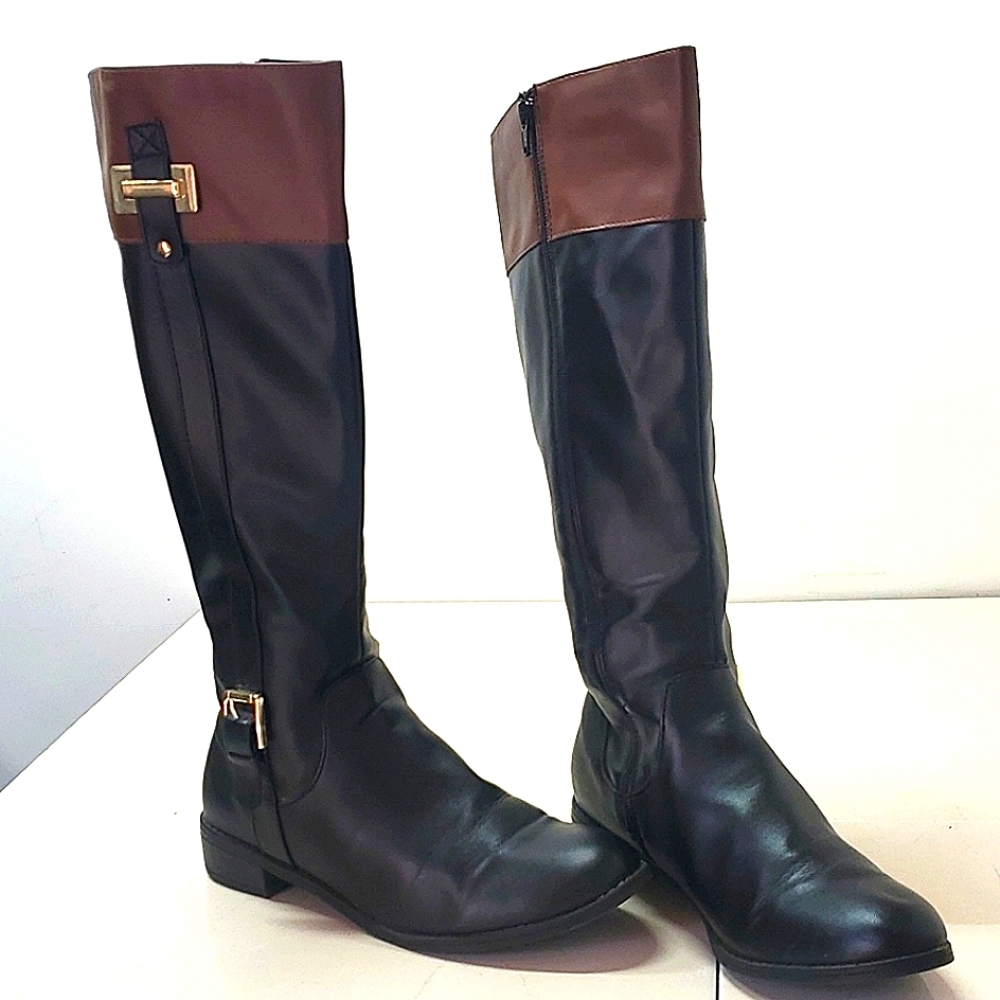 Karen Scott Black & Brown Vinyl Boots